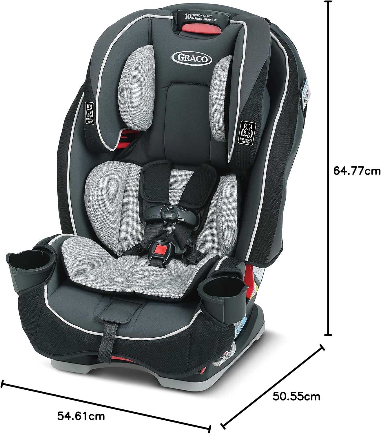 Graco SlimFit 3 en 1 Asiento de coche convertible, diseño que ahorra espacio, Darcie, adecuado para trasero y delantero, asiento elevador de respaldo alto con reposacabezas de 10 posiciones