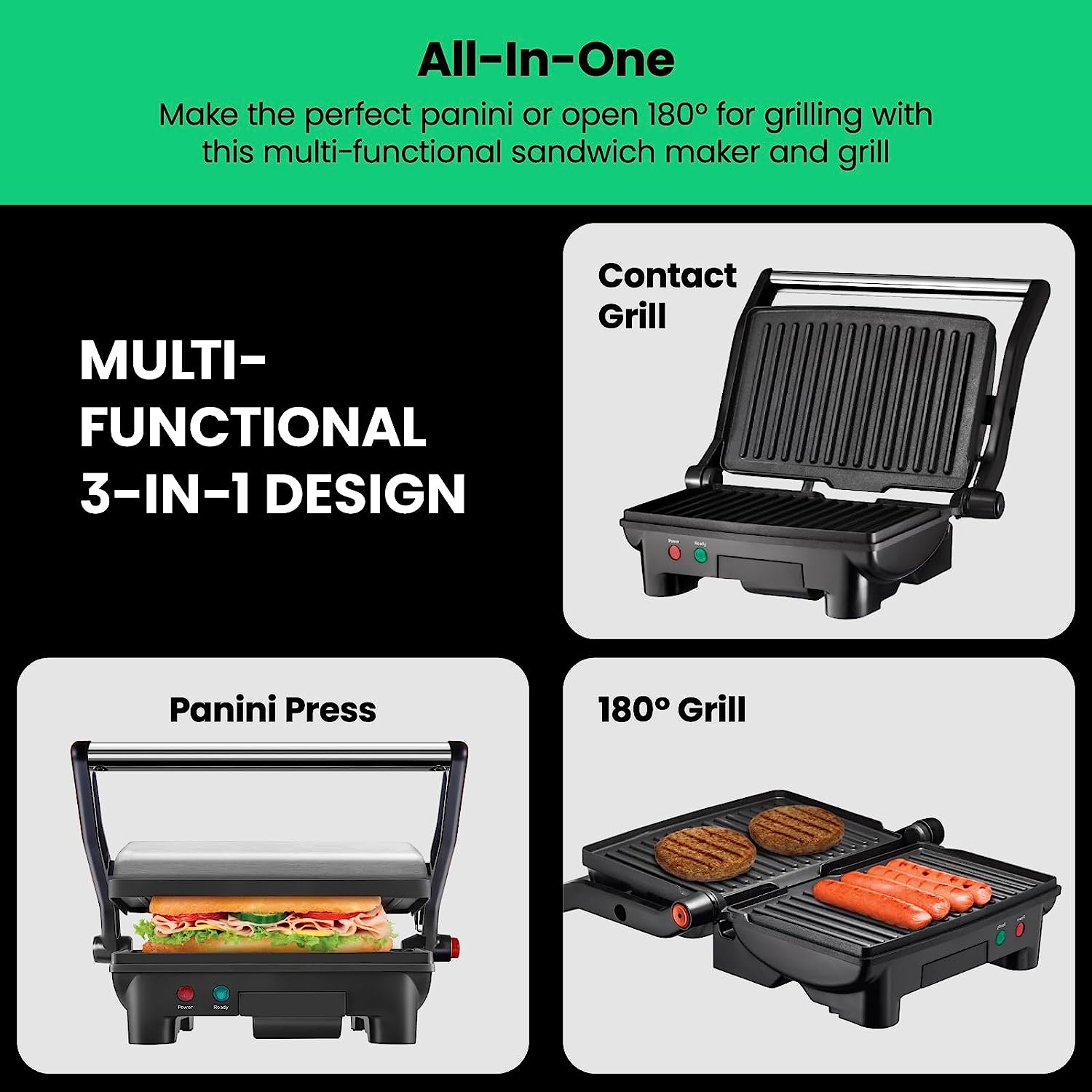 Chefman Parrilla Panini Prensa y Gourmet Sándwich de Hacer, 4 Rebanadas