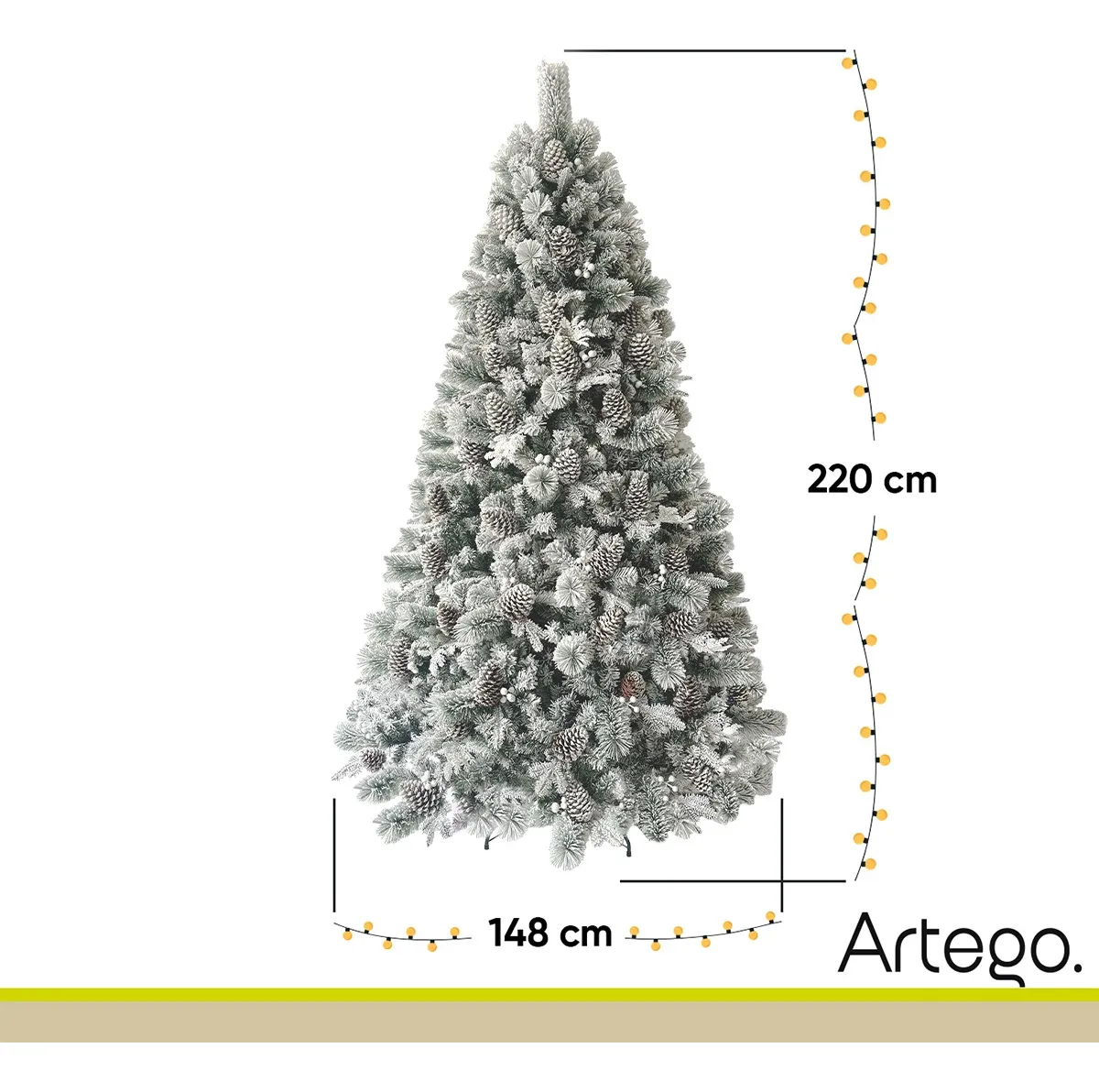 Árbol Navideño Nevado Alberta 1600ramas Piñas Gigantes 2.2m