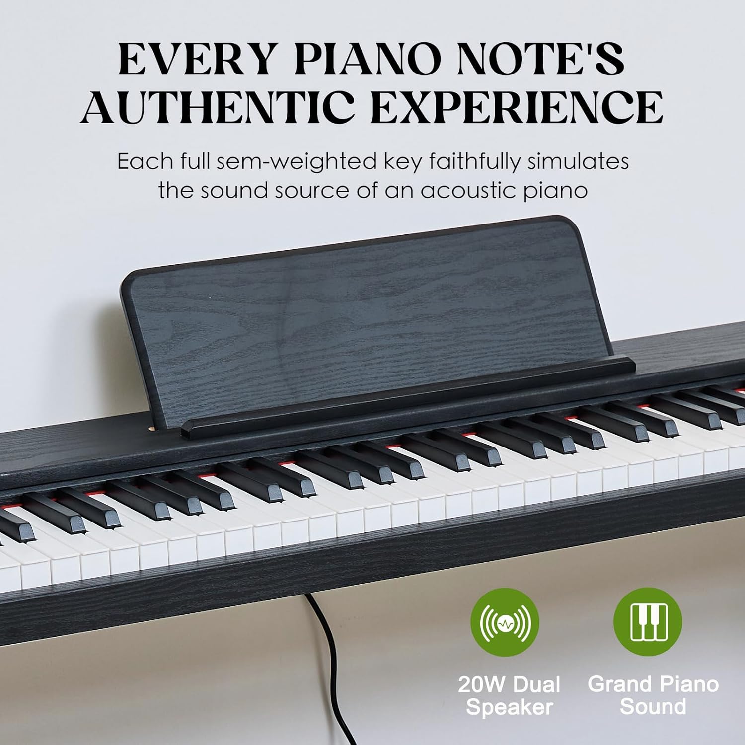 Teclado digital para piano de 88 teclas semiponderado, piano eléctrico de tamaño completo para principiantes, con soporte de partitura, pedal, adaptador de corriente, modo de auriculares,