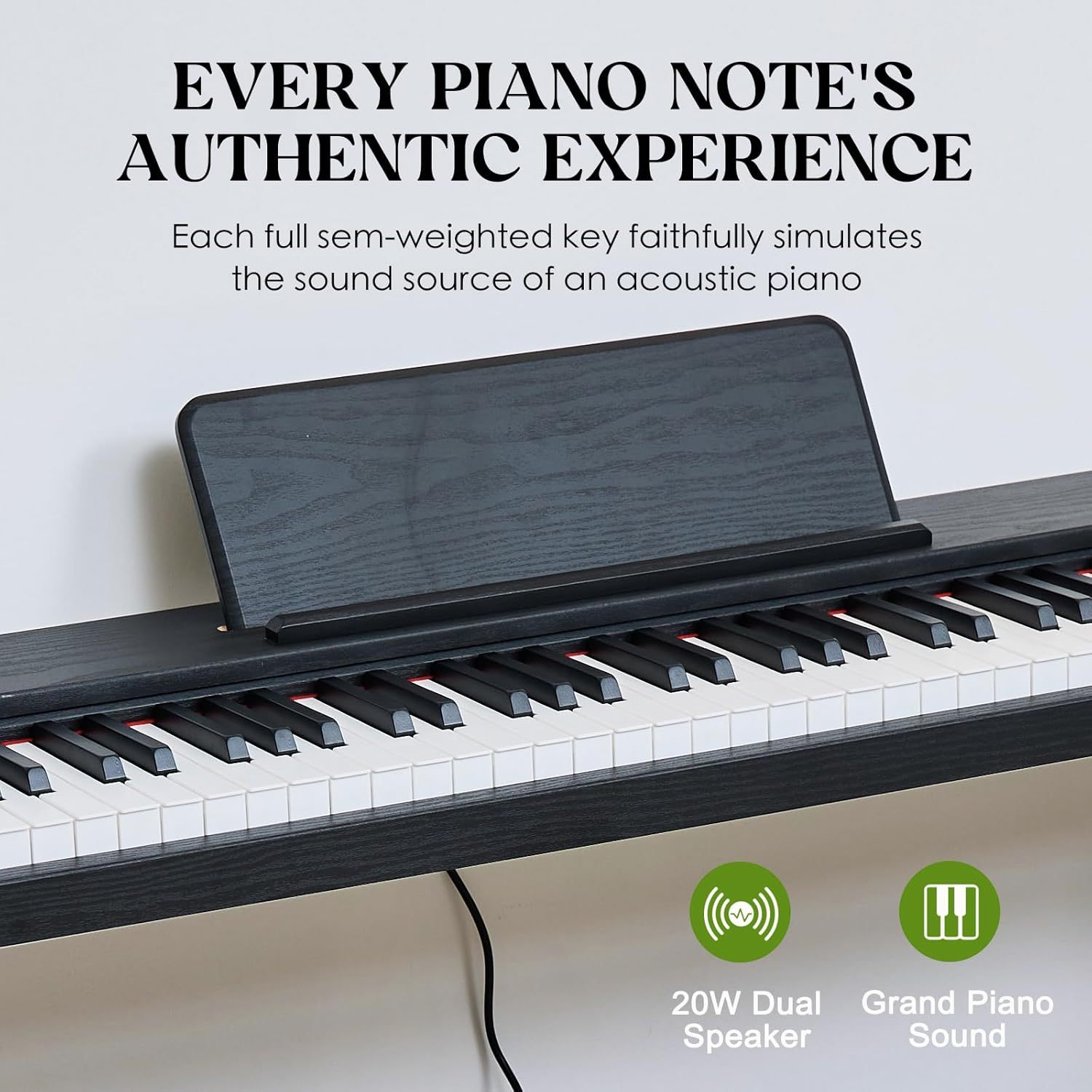 Teclado digital para piano de 88 teclas semiponderado, piano eléctrico de tamaño completo para principiantes, con soporte de partitura, pedal, adaptador de corriente, modo de auriculares,