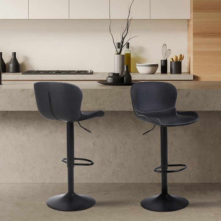 Youhauchair - Juego de 2 taburetes de bar de piel sintética con respaldo y sillas giratorias de altura ajustable, moderno taburete de cocina sin brazos, color negro