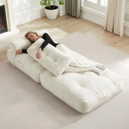 Sofá cama plegable con almohada, sillón convertible con respaldo de apoyo, silla cama plegable portátil de pana, cómodo sofá lounge de suelo para sala de estar — Individual