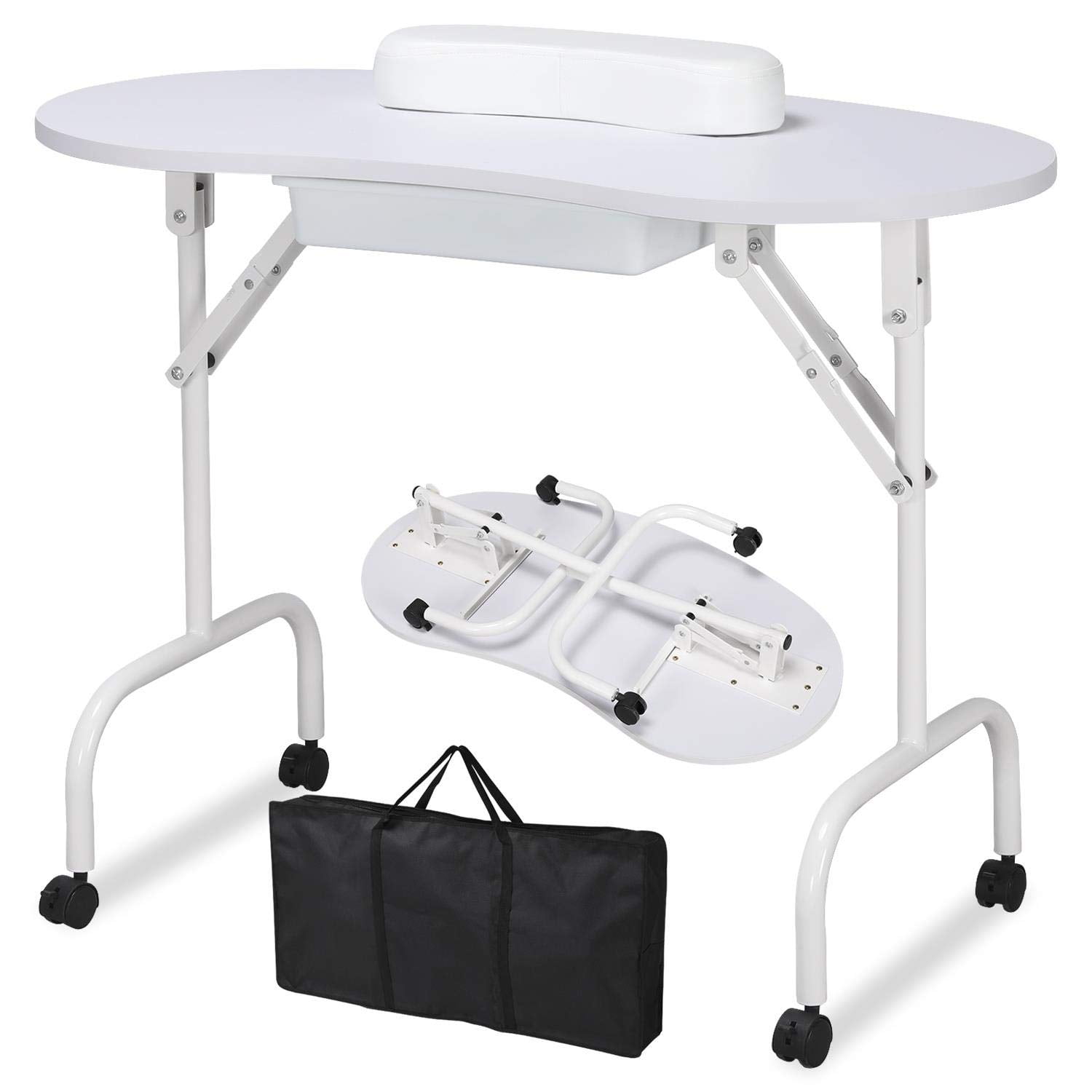 Mesa de manicura Yaheetech portátil y plegable de 37 pulgadas, blanca