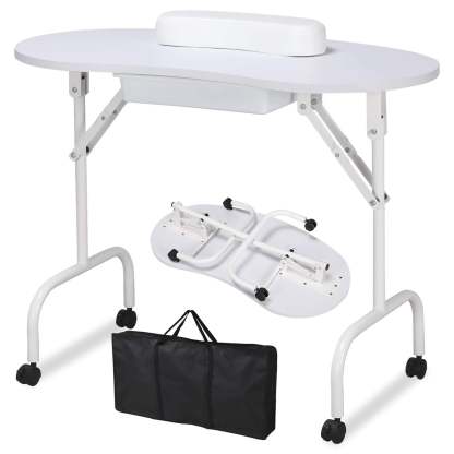 Mesa de manicura Yaheetech portátil y plegable de 37 pulgadas, blanca