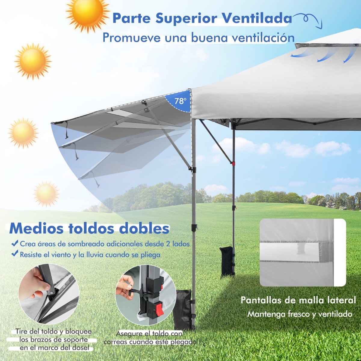 Costway 3x3m Pabellón Emergente Instantáneo Plegable para Exterior con Dos Mitades de Toldo Carpa Portátil Ajustable en Altura para Camping