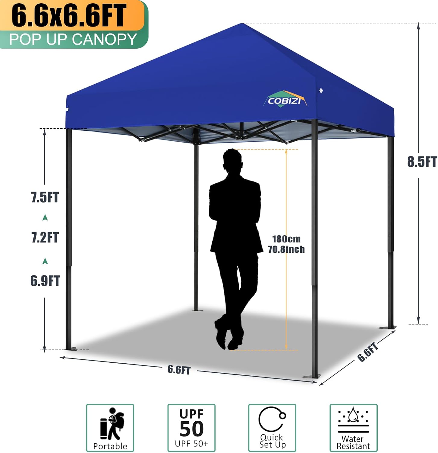 COBIZI - Toldo desplegable de 10 x 20 Pulgadas con 6 Paredes Laterales, toldo Impermeable para Eventos al Aire última intervensión, UPF 50+ cenador portátil para Fiestas, Playa, Camping, Boda,