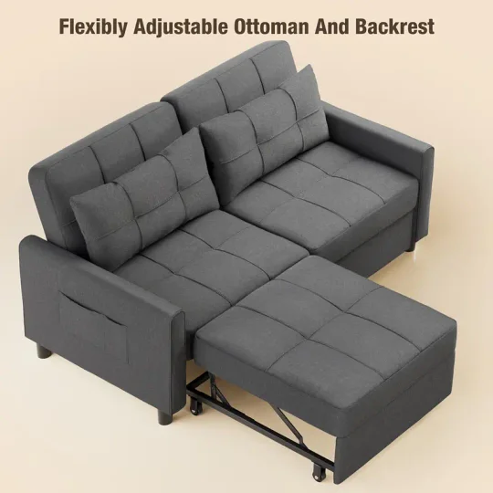 Sofá cama extraíble de 2 plazas, sofá cama convertible, sofá de 2 plazas de 58" con otomana independiente y respaldo ajustable, sofá cama 3 en 1, para sala de estar, apartamento pequeño, gris oscuro