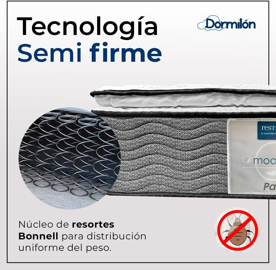 Restonic Park Individual Ortopédico Resortes Bonnell - Colchón Semi Firme - con Colchoneta Superior - Antiácaros - Soporte Duradero - Garantía 5 Años (Individual)