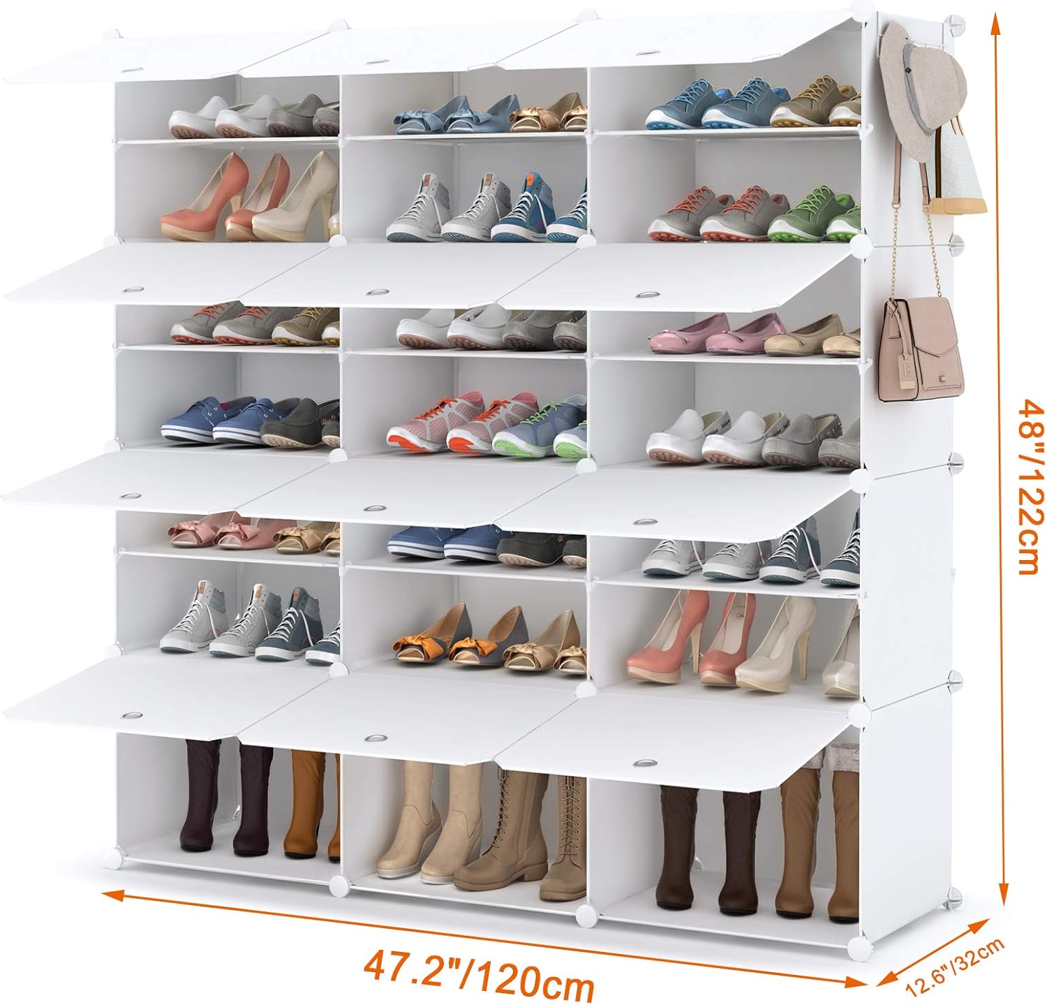 HOMIDEC - clóset de almacenamiento de zapatos, 48 pares de zapateros de 3 por 8 niveles, organizador de zapatos para ahorrar espacio, para clóset, pasillo, sala de estar, recámara, cochera (blanco)