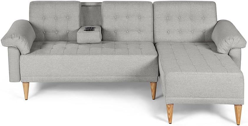 MAKORA Sala Modular Sofa Cama Brunello De 3 Plazas con Portavasos Memory Foam Respaldo Reclinable 3 Posiciones Recto Relax o Cama Perfecto para Departamento o Casa (Gris Claro)