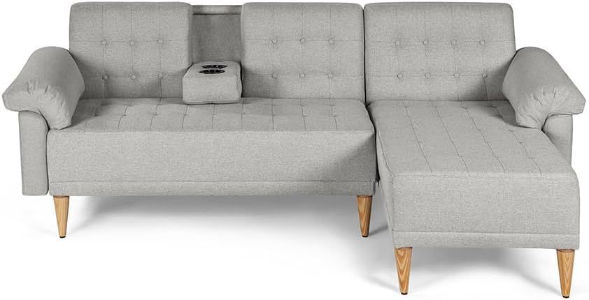 MAKORA Sala Modular Sofa Cama Brunello De 3 Plazas con Portavasos Memory Foam Respaldo Reclinable 3 Posiciones Recto Relax o Cama Perfecto para Departamento o Casa (Gris Claro)