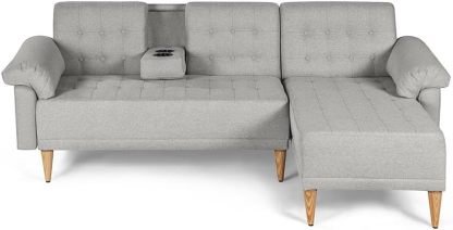MAKORA Sala Modular Sofa Cama Brunello De 3 Plazas con Portavasos Memory Foam Respaldo Reclinable 3 Posiciones Recto Relax o Cama Perfecto para Departamento o Casa (Gris Claro)