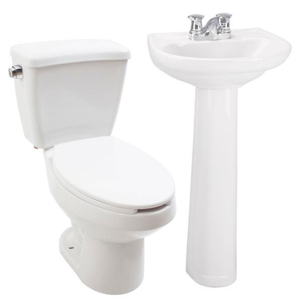 PAQUETE SANITARIO URBAN 2 PIEZAS ALARGADO 3.9 L BLANCO INCLUYE TAZA, TANQUE, LAVABO Y PEDESTAL