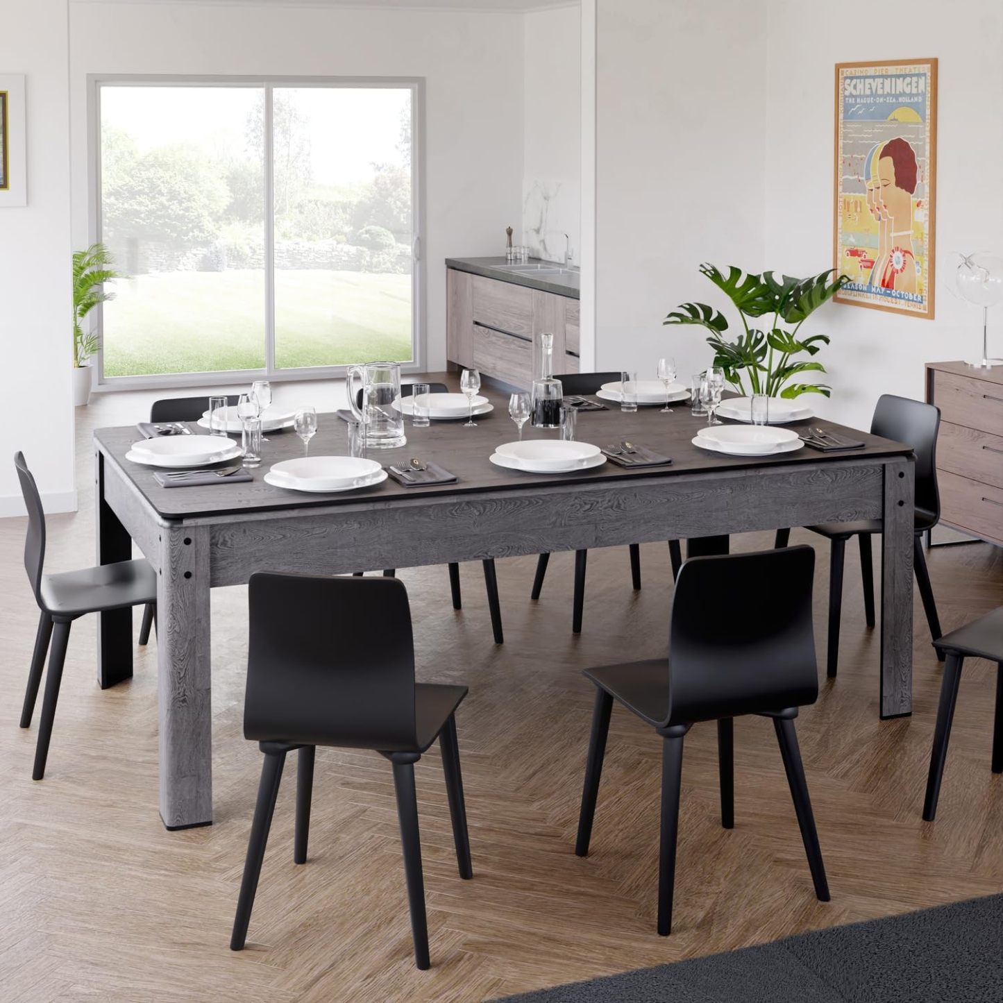 PLAY4FUN Mesa de Billar Convertible en Comedor | 2 en 1 Multifuncional | 226 x 126 x 80 cm | Tapete Verde con Retorno de Bolas | Accesorios Incluidos | Capacidad para 8 Personas | Color Gris