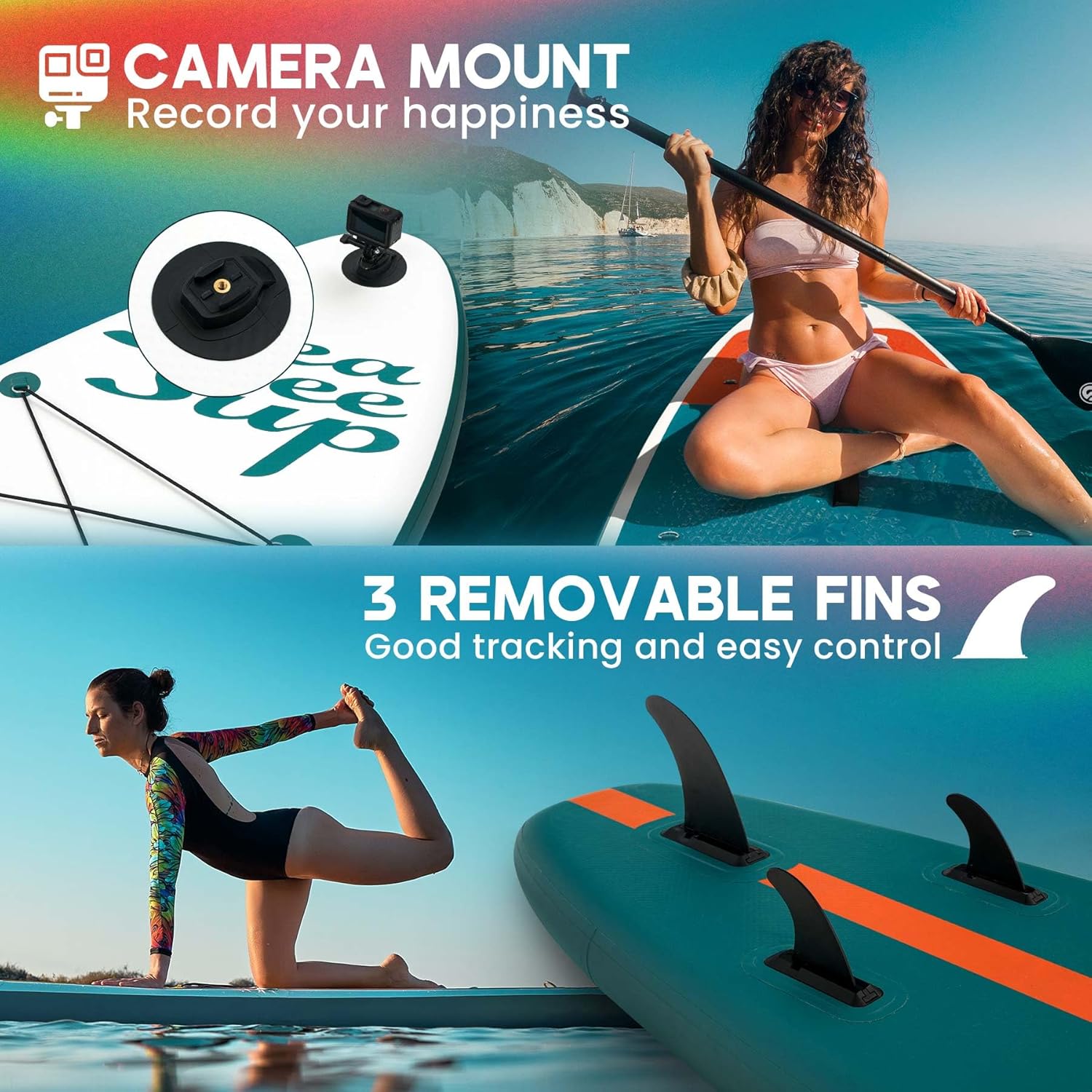 SEASEESUP Tablas de Remo inflables con Accesorios Sup, Tabla de Remo de 12 pies, Duradera, Ligera, diseño Estable de 33 Pulgadas de Ancho para Adultos con sobrepeso
