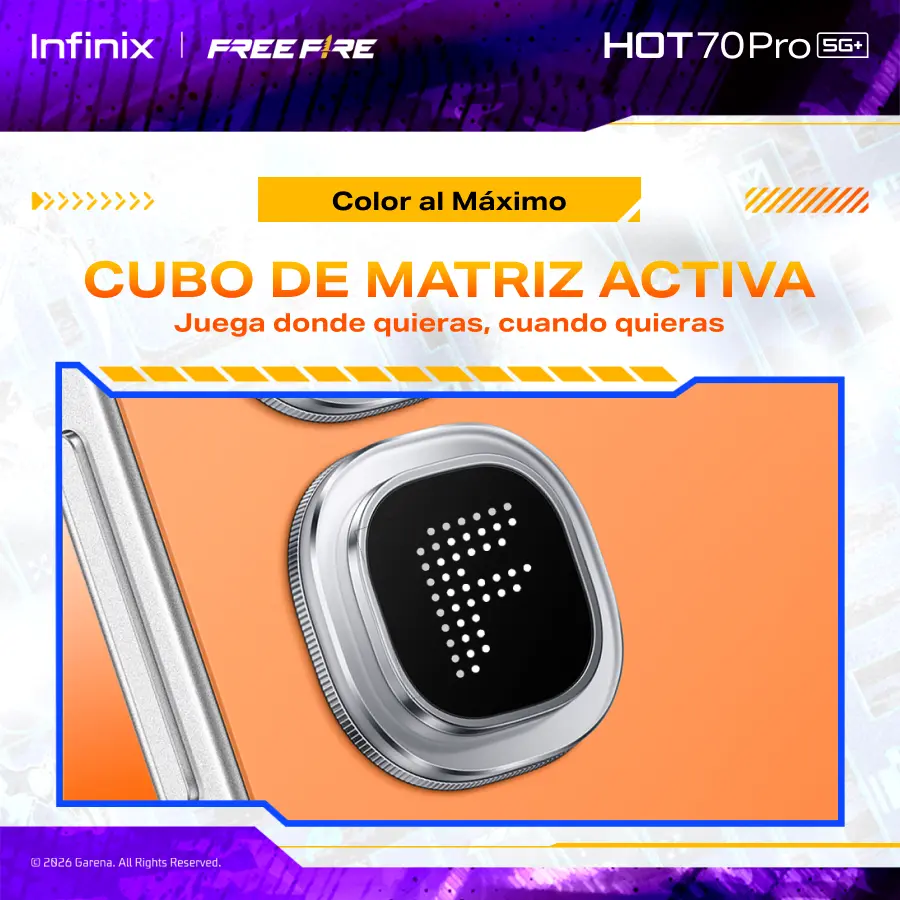 Infinix HOT 70 Pro 5G Edición Free Fire TikTok Exclusiva | 8GB+256GB | Incluye Caja de Regalo | MediaTek Dimensity 7100, AMOLED, 45W, NFC | Negro