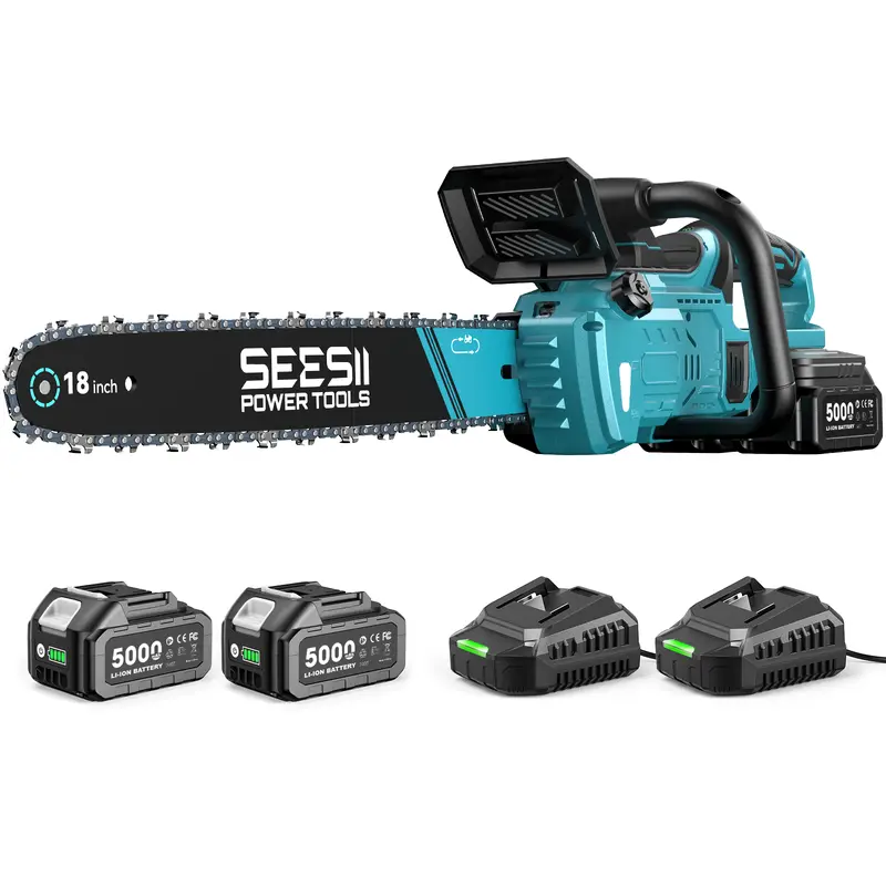 SEESII Motosierra a Batería 40V de 18", 2200W, 2 Baterías de 5.0 Ah, 30 FT/S, Lubricación Automática para Corte y Poda