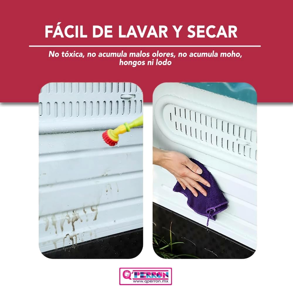 Q PERRON Casa para Perros Grande de Plástico con Puerta Métalica de 105 X 88 X 100 Cm. Amplia, Térmica, Impermeable con Ventilación, Piso Elevado, Fácil de Limpiar y Armar, Plegable.