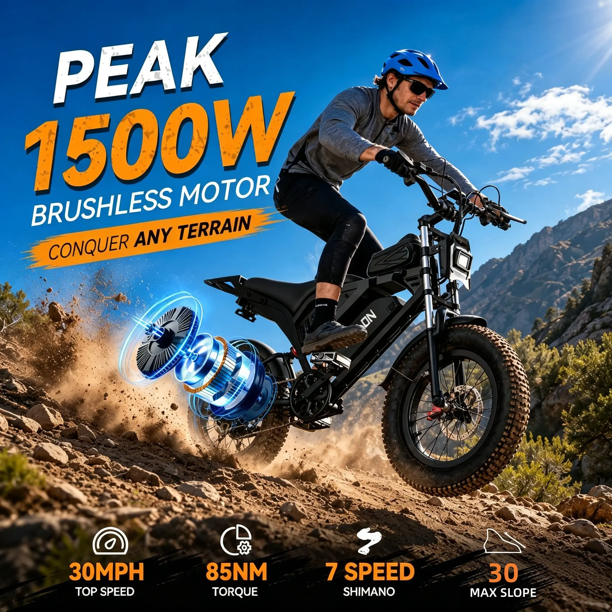 ⚡ Bicicleta Eléctrica de Montaña 20" Fat Tire | Motor Potente 1500W | Hasta 48 km/h | Batería 48V 23Ah de Larga Duración | Bicicleta Todo Terreno para Adultos 🚲