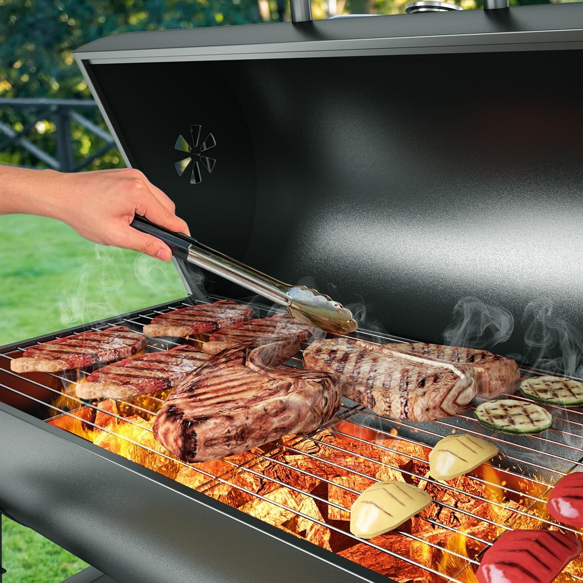 MXLENOBLE Asador de Carbon con Rotación Eléctrica,MXLENOBLE Parrilla de Carbón con temperatura controlada en Forma de Barril (Rotación-Grande - horno individual)