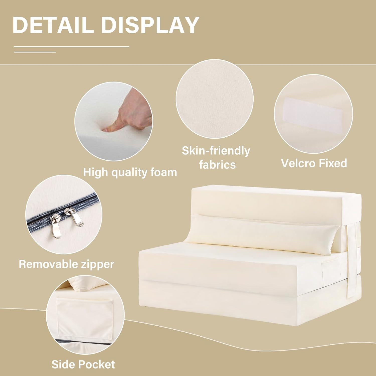 Tiita - Sillón de futón, tamaño individual, sofá cama plegable con almohada, colchón de piso y futón para sala de estar, recámara, uso de invitados, departamento
