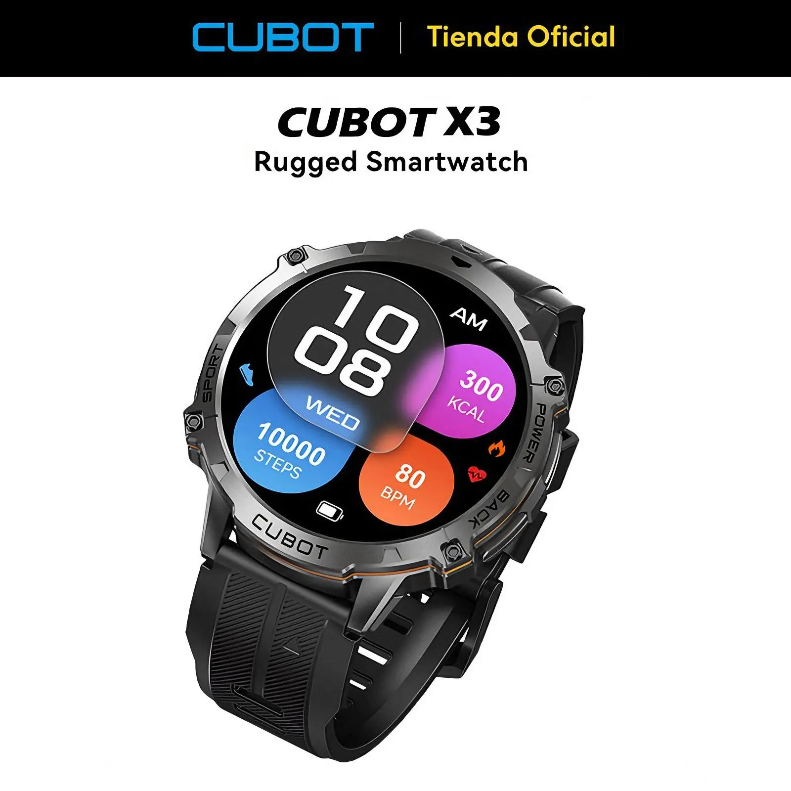 CUBOT X3 Reloj inteligente Cubot X3 Smartwatch con Llamadas y IA ChatGPT 100 Días Batería Resistente Agua Reloj Militar​ para Hombre Negro A