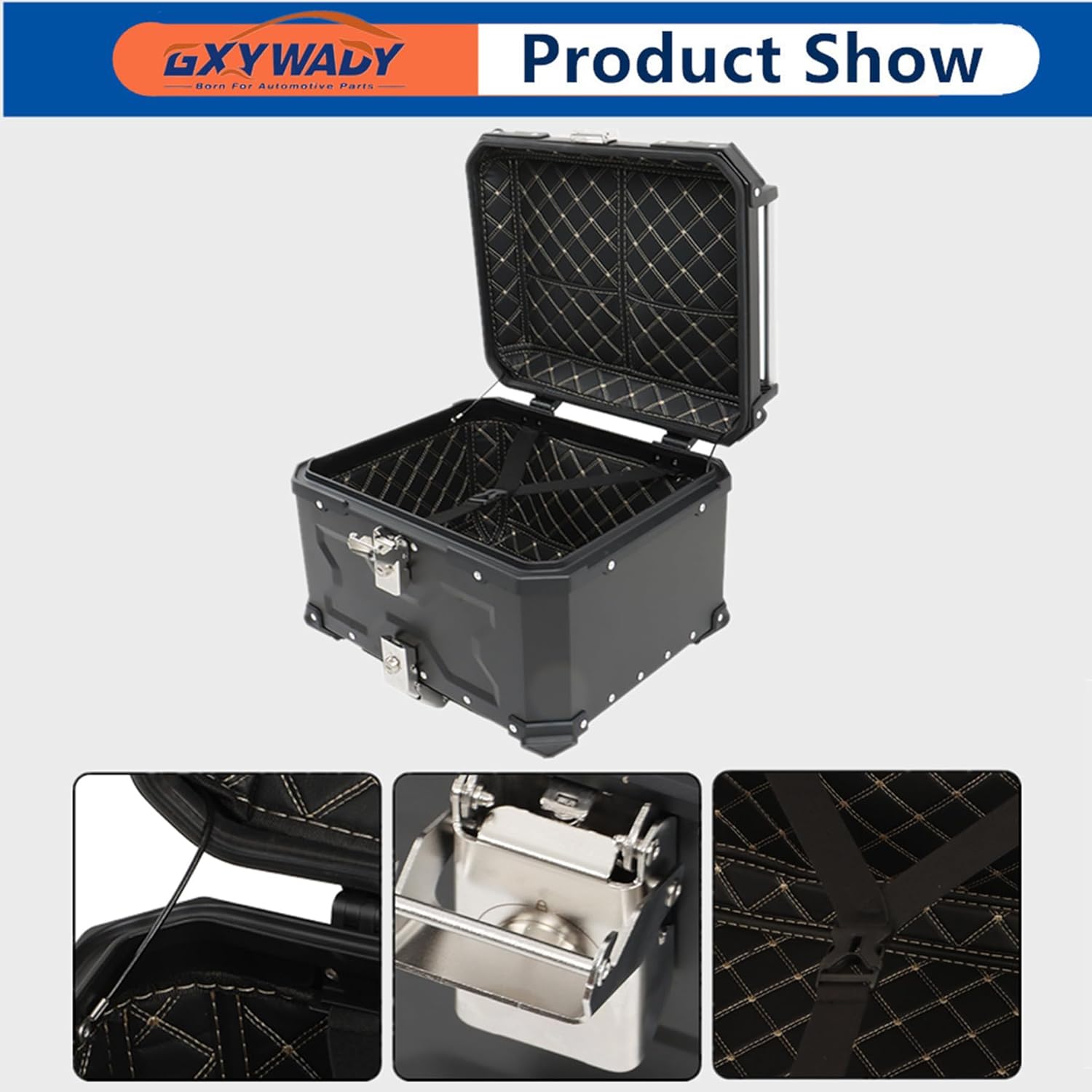 GXYWADY - Carcasa superior para motocicleta, 55L-X, color plata, aleación de aluminio, caja trasera para motocicleta, con espacio amplio y aspecto fresco, caja trasera para maletero de motocicleta,