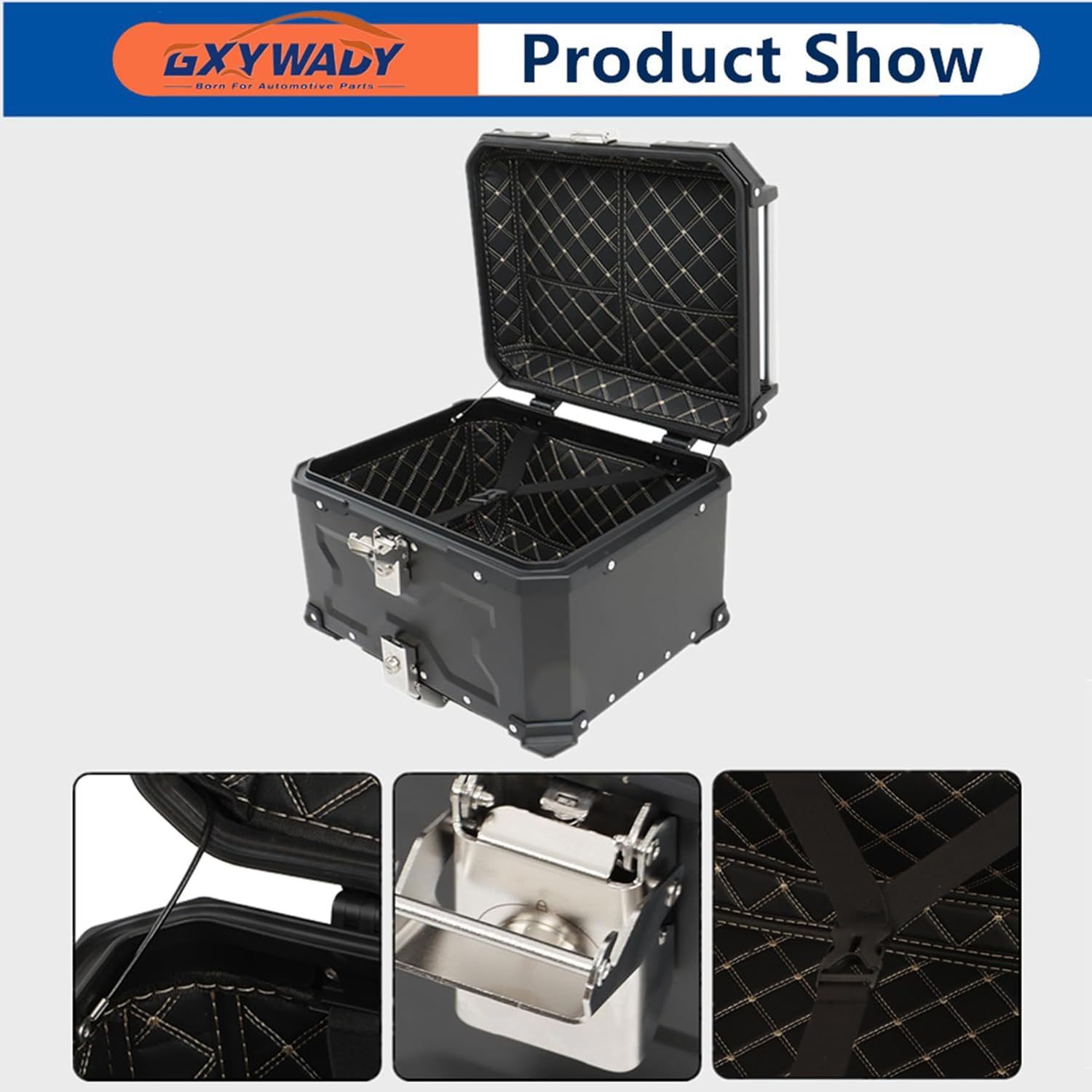 GXYWADY - Carcasa superior para motocicleta, 55L-X, color plata, aleación de aluminio, caja trasera para motocicleta, con espacio amplio y aspecto fresco, caja trasera para maletero de motocicleta,