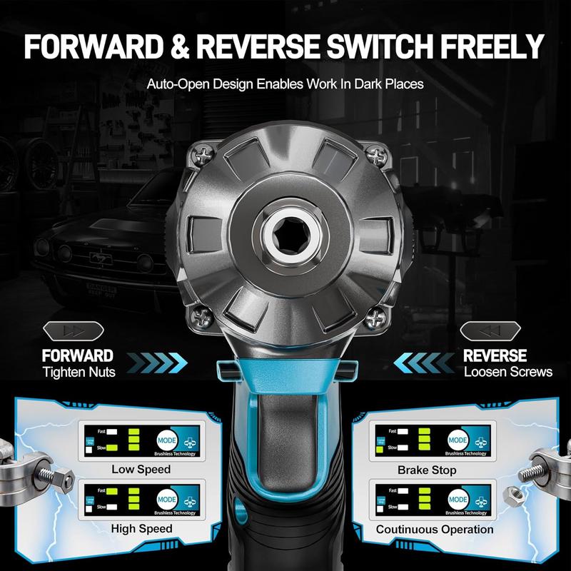 Llave de impacto sin escobillas GEVEELIFE 750Nm 3 en 1 de 1/2", inalámbrica, 3300 RPM, 2 baterías de 4.0 Ah, 6 vasos. Ideal para coches, bricolaje, muebles y cortacéspedes.