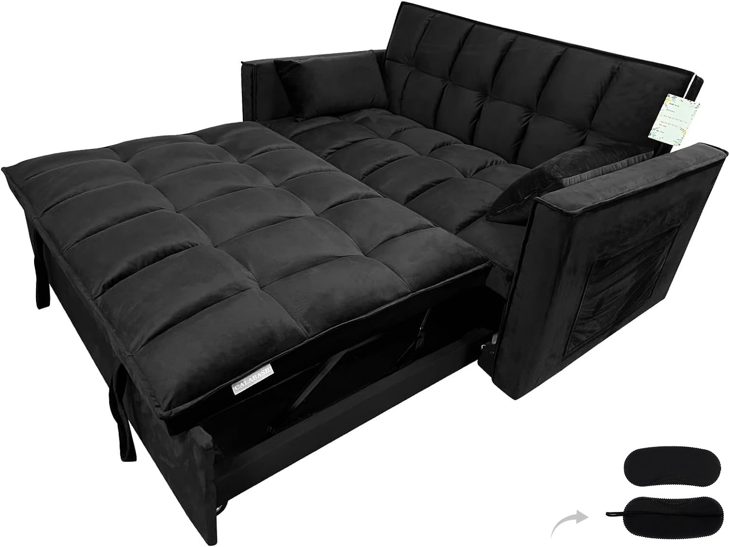 CALABASH Sofá convertible de 55 pulgadas 3 en 1 sofá de terciopelo pequeño con cama extraíble, respaldo reclinable, almohadas y bolsillos, futón para sala de estar, departamento, oficina—Máscara para aliviar la fatiga ocular
