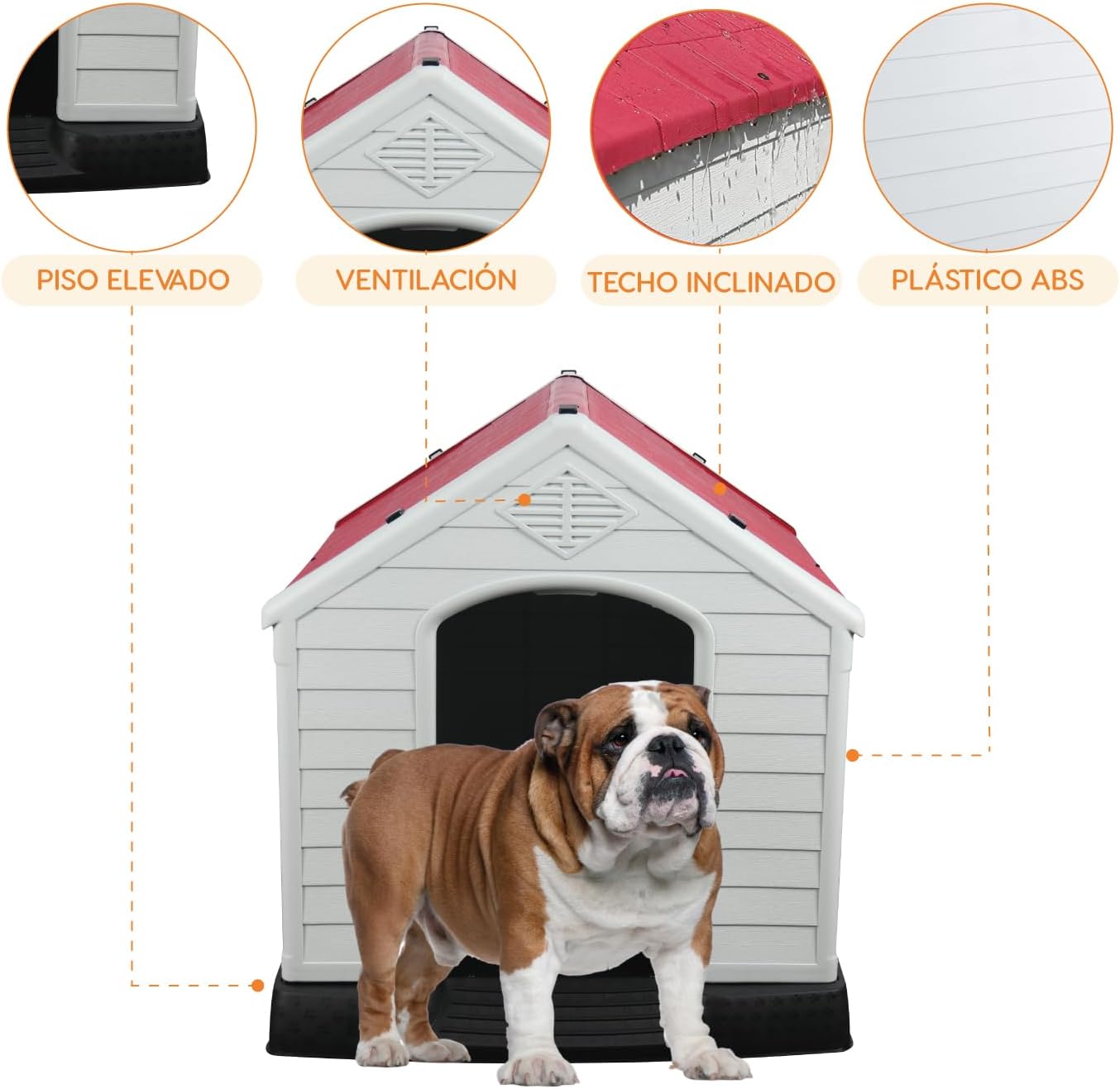 POLI PETS Casa de plástico para Perros, casa Duradera para Perros pequeños, medianos y Grandes, con Suelo Elevado y Rejillas de ventilación, ventila, fácil de Limpiar y Montar Dog Kennel