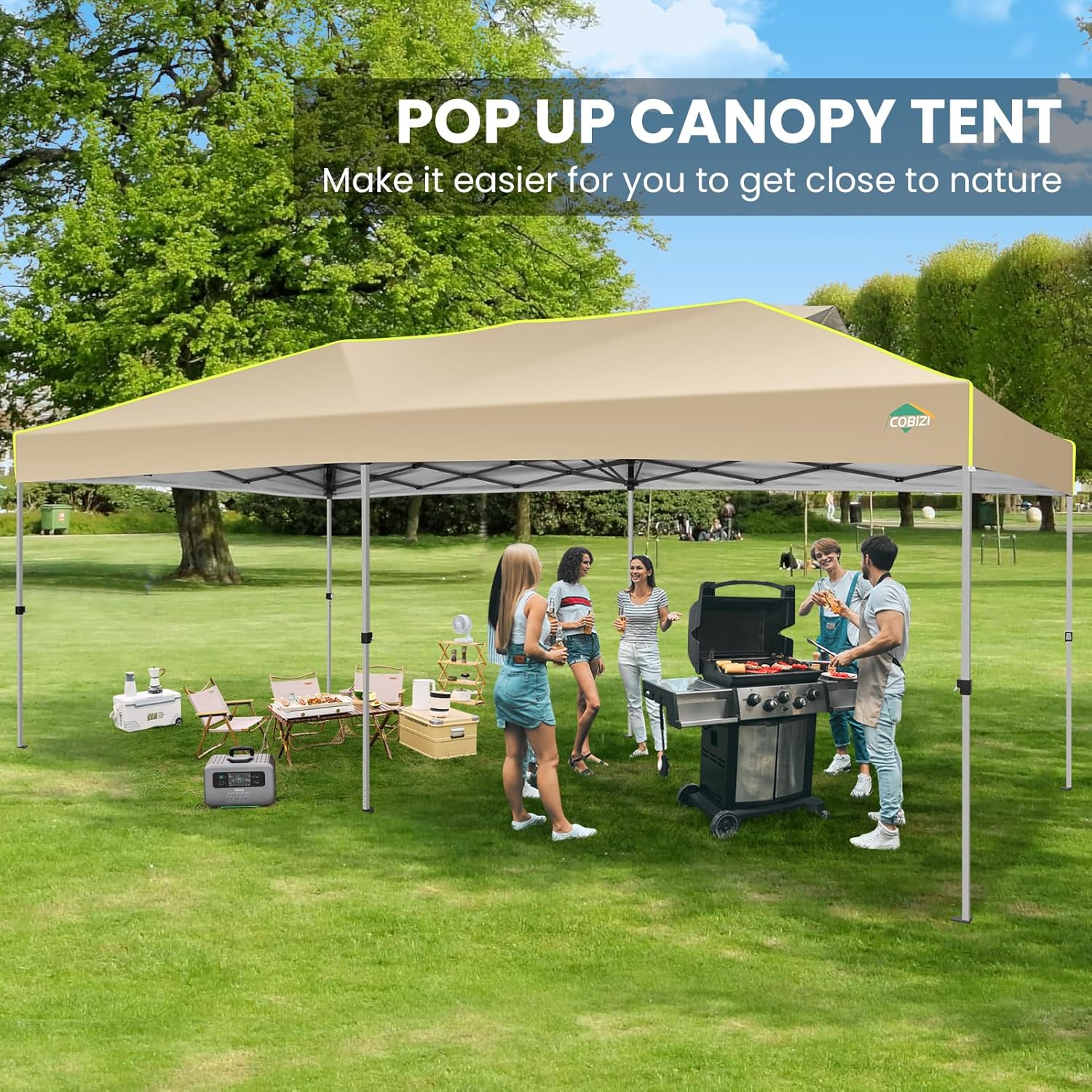 COBIZI - Tienda de campaña desplegable de 10 x 20 Pulgadas, Tienda de campaña instantánea Comercial para Bodas, Fiestas con 3 Altura Ajustable, toldo Ez Up para Exteriores, Impermeable, UPF50+ con