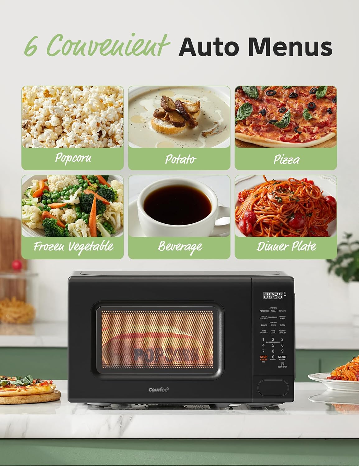 COMFEE CMO-C20M1WB - Horno de microondas para encimera, microondas pequeño de 0.7 pies cúbicos con 11 niveles de potencia, función de restablecimiento de la placa giratoria, cocción rápida,