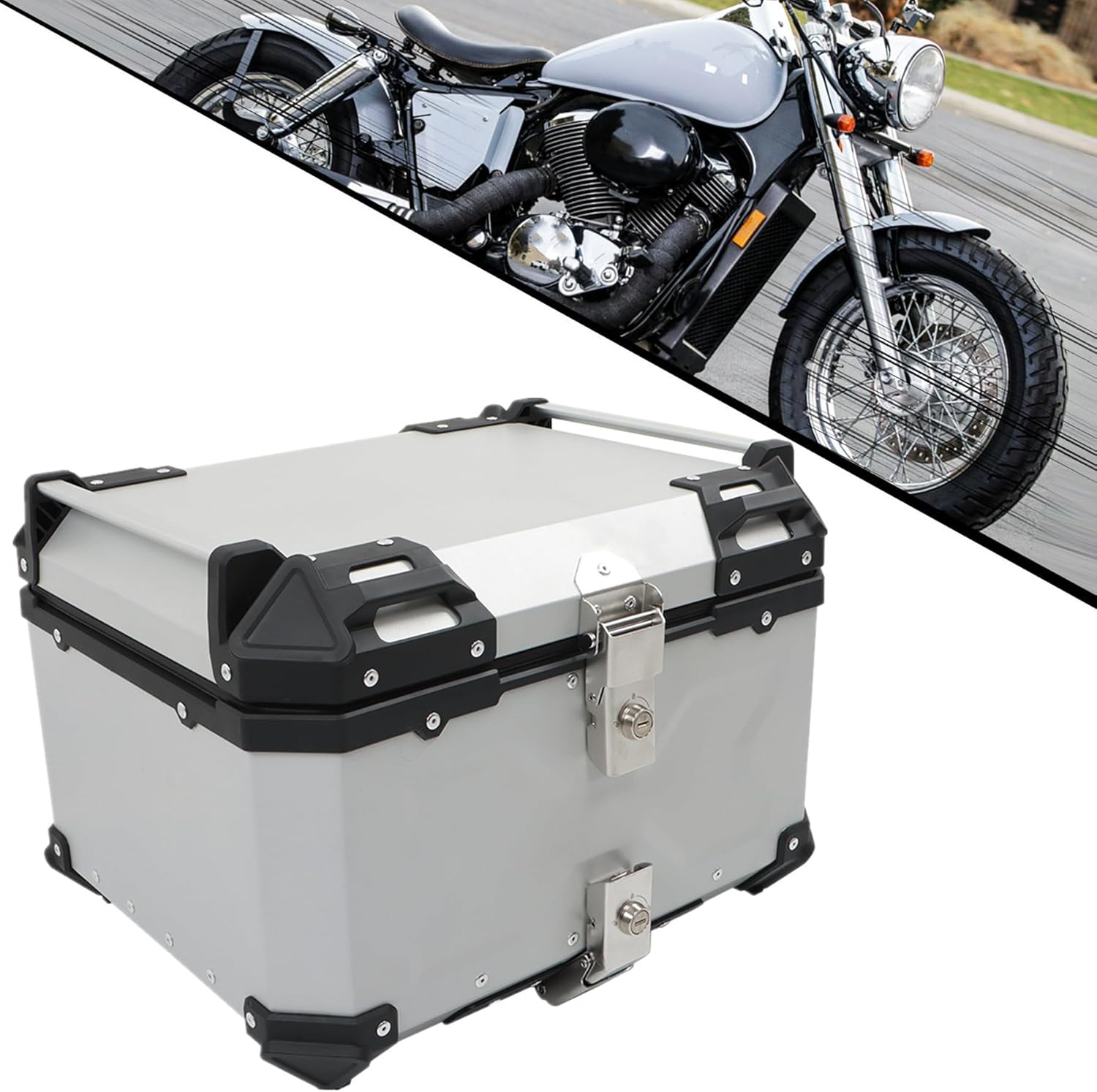 GXYWADY - Carcasa superior para motocicleta, 55L-X, color plata, aleación de aluminio, caja trasera para motocicleta, con espacio amplio y aspecto fresco, caja trasera para maletero de motocicleta,