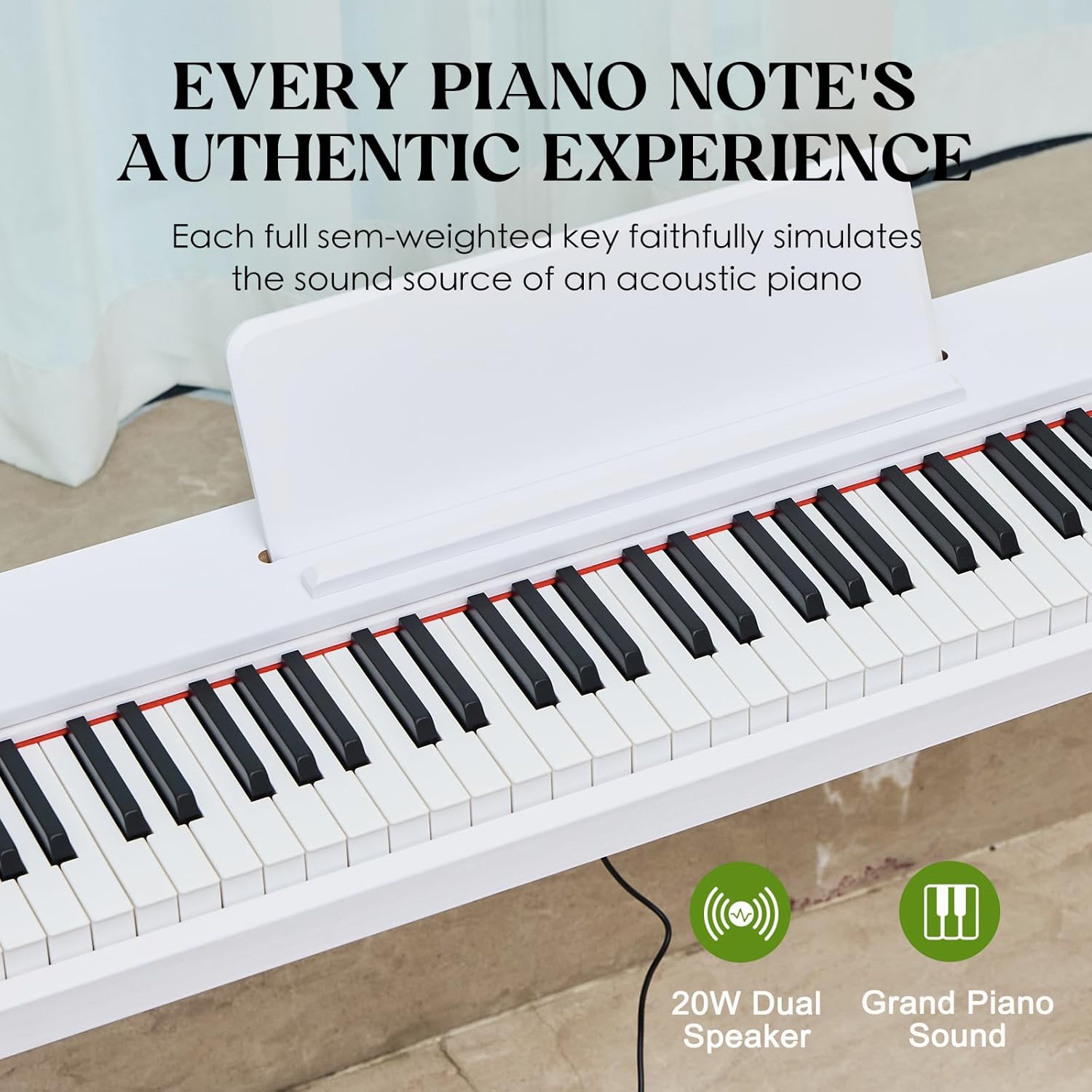 Teclado digital para piano de 88 teclas semiponderado, piano eléctrico de tamaño completo para principiantes, con soporte de partitura, pedal, adaptador de corriente, modo de auriculares,