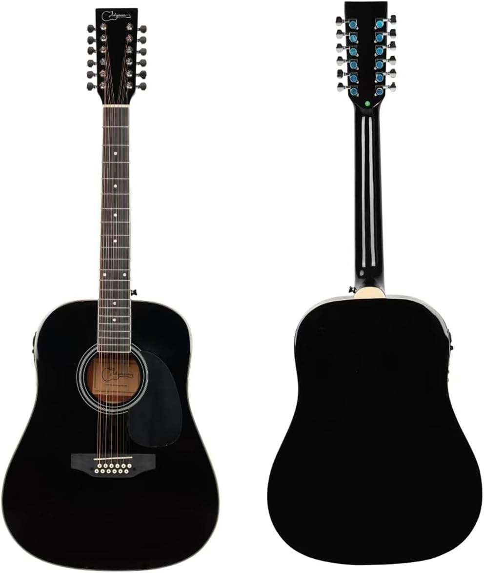 Jidyous-41 Inch,4/4,Guitarra Electroacústica 12 cuerdas,con Funda Acolchada, afinadores, Tirantes de guitarra,cuerdas, paletas, capó, adecuada para adultos jóvenes de nivel medio (Black)
