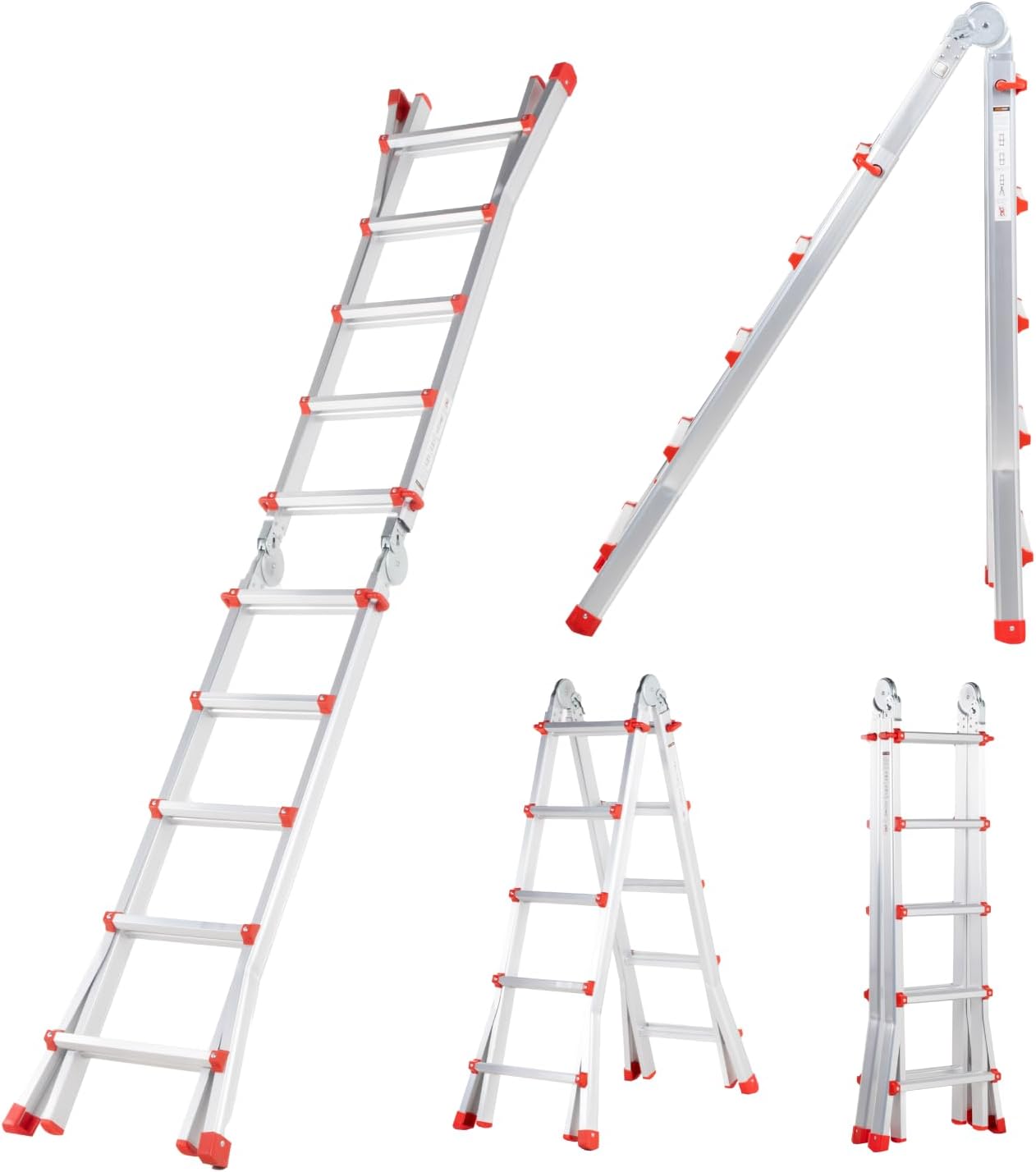 Kingsman | Escalera Multiposiciones 12 Peldaños con Charolas – Soporta hasta 150 kg – Escalera de Aluminio 3.5 MTS – Plegable – Escalera Multipropósito – Tipo Tijera – Andamio – Escalera Recta
