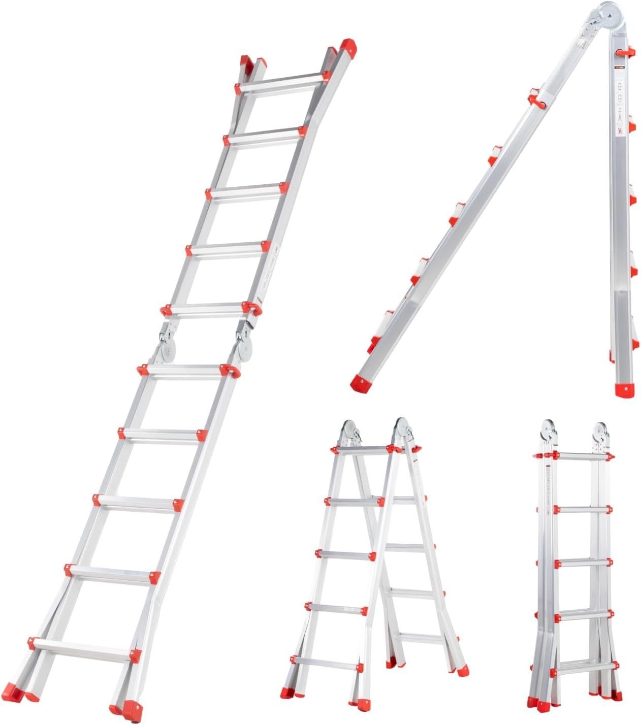 Kingsman | Escalera Multiposiciones 12 Peldaños con Charolas – Soporta hasta 150 kg – Escalera de Aluminio 3.5 MTS – Plegable – Escalera Multipropósito – Tipo Tijera – Andamio – Escalera Recta