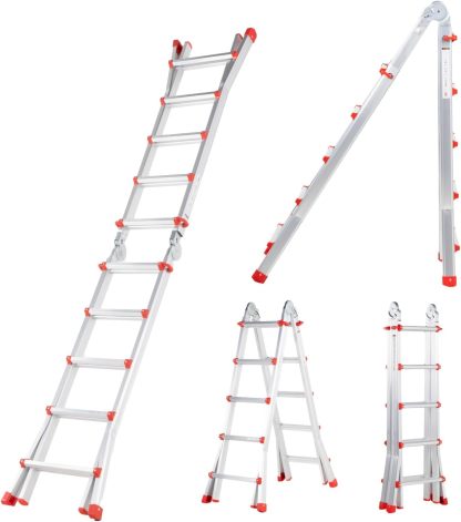 Kingsman | Escalera Multiposiciones 12 Peldaños con Charolas – Soporta hasta 150 kg – Escalera de Aluminio 3.5 MTS – Plegable – Escalera Multipropósito – Tipo Tijera – Andamio – Escalera Recta