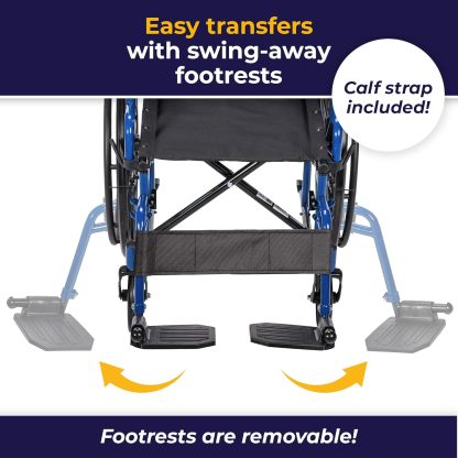 Drive Medical BLS20FBD-ELR Blue Streak Wheelchair with Flip Back Desk Arms and Elevating Leg Rests, Blue