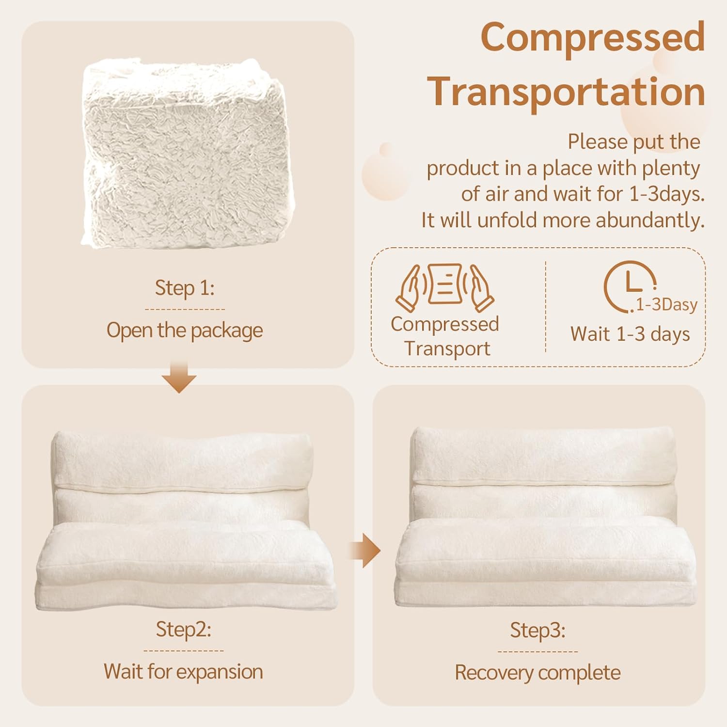 MAXYOYO - Puf plegable para sofá, cama, colchón de piso para adultos, extra grueso, 6 pliegues, sofá para recámara, sala de estar, beige, 135 x 240 cm