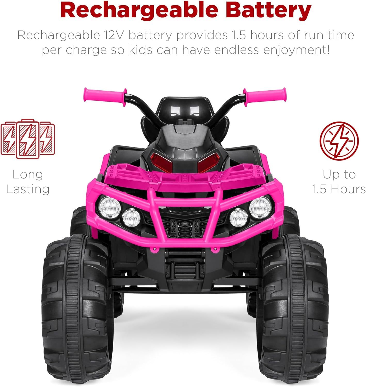 Best Choice Products 12V ATV eléctrico para niños de 4 ruedas con audio Bluetooth, velocidad máxima de 3.7 mph, neumáticos con banda de rodadura, faros LED, radio, color negro