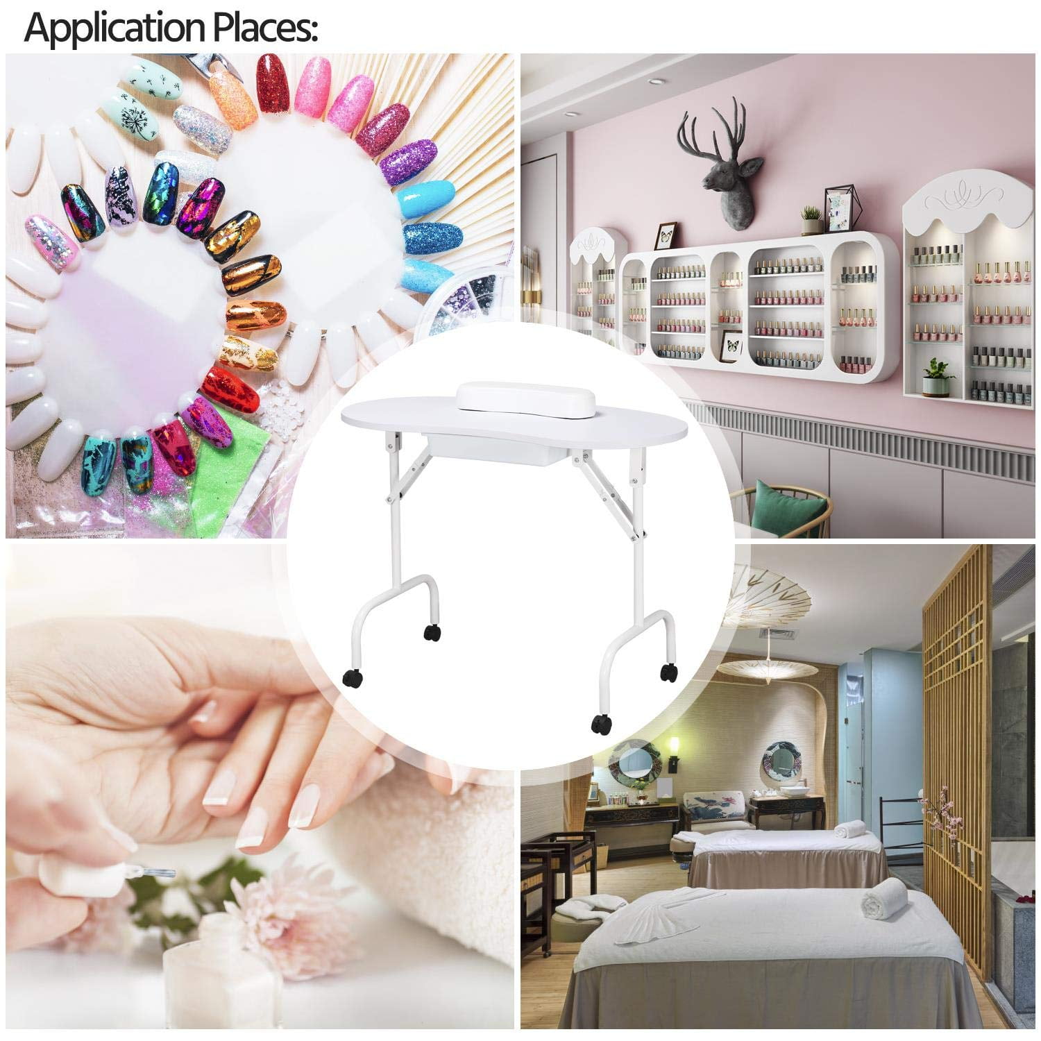 Mesa de manicura Yaheetech portátil y plegable de 37 pulgadas, blanca