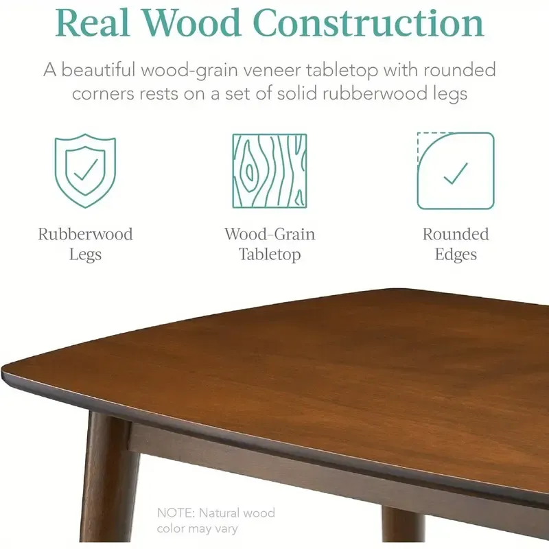 Conjunto de comedor de 5 piezas Best Choice Products, Set de mesa y sillas compactas de mediados de siglo para el hogar, apartamento con 4 sillas, asientos y respaldos acolchados, marco de madera - Crema/Nogal