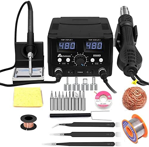 MYPOUOS - Estación de soldadura digital LED 2 en 1 de 750 W, estación de reanudación de pistola de aire caliente, soldador eléctrico para teléfono PCB IC SMD BGA juego de soldadura 110 V (8588D SET1)