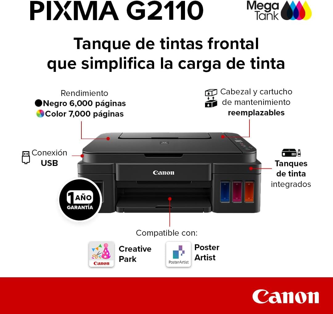 Canon Multifuncional de Inyección de Tinta Continua G3110