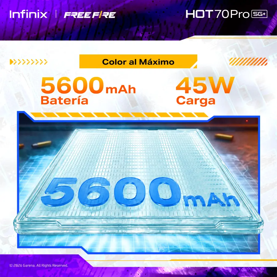 Infinix HOT 70 Pro 5G Edición Free Fire TikTok Exclusiva | 8GB+256GB | Incluye Caja de Regalo | MediaTek Dimensity 7100, AMOLED, 45W, NFC | Negro
