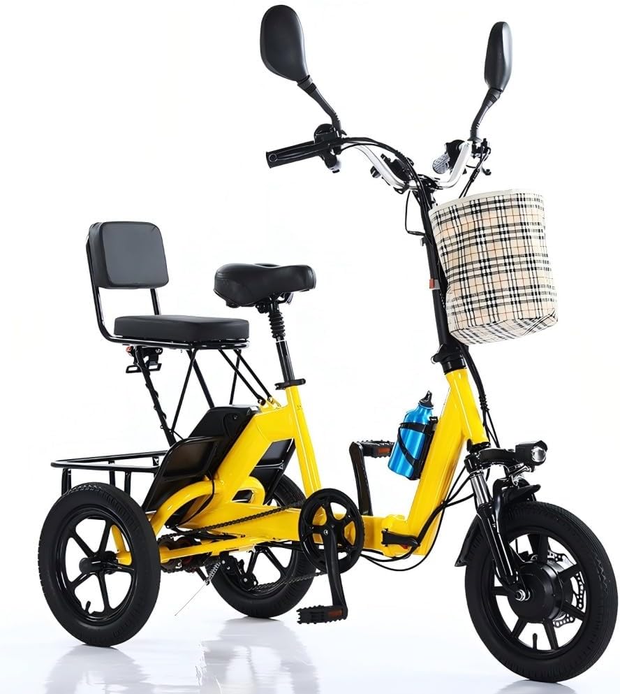 Triciclo eléctrico para adultos, neumático de 14 pulgadas, 3 ruedas, plegable, motor E, 48 V, 350 W, batería extraíble de 10.4 AH, pantalla LCD, bicicleta eléctrica todo terreno de tres ruedas,