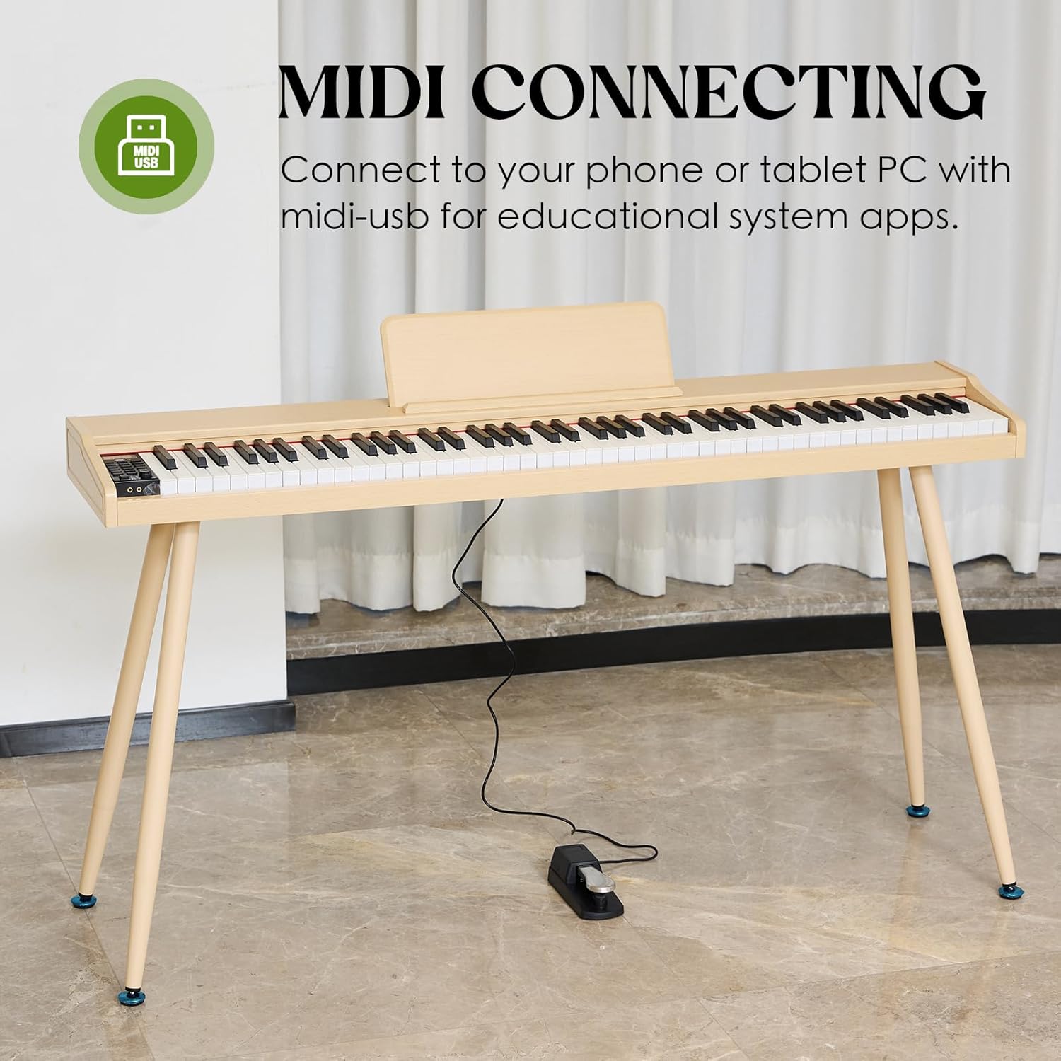 Teclado digital para piano de 88 teclas semiponderado, piano eléctrico de tamaño completo para principiantes, con soporte de partitura, pedal, adaptador de corriente, modo de auriculares,